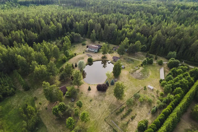 Aerial view of the Susimetsa estate and pond